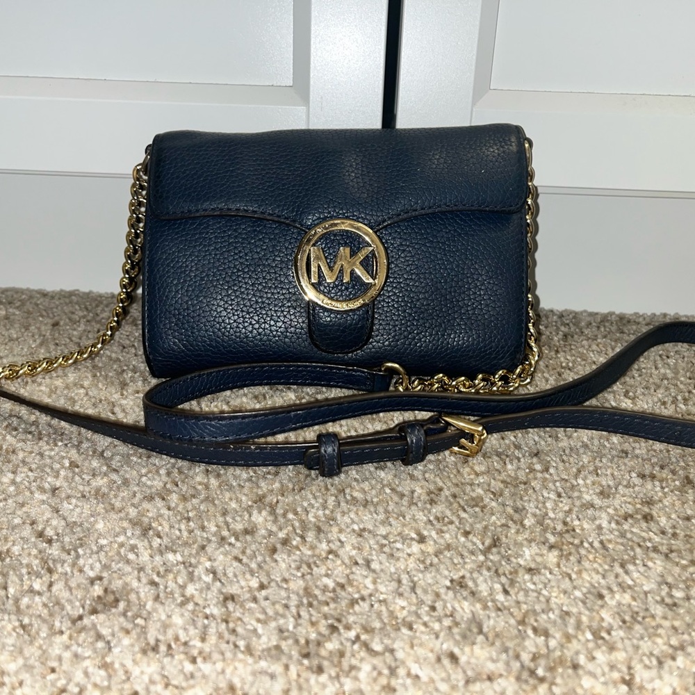 Michael Kors Blue and Gold Crossbody Bag with Chain Strap